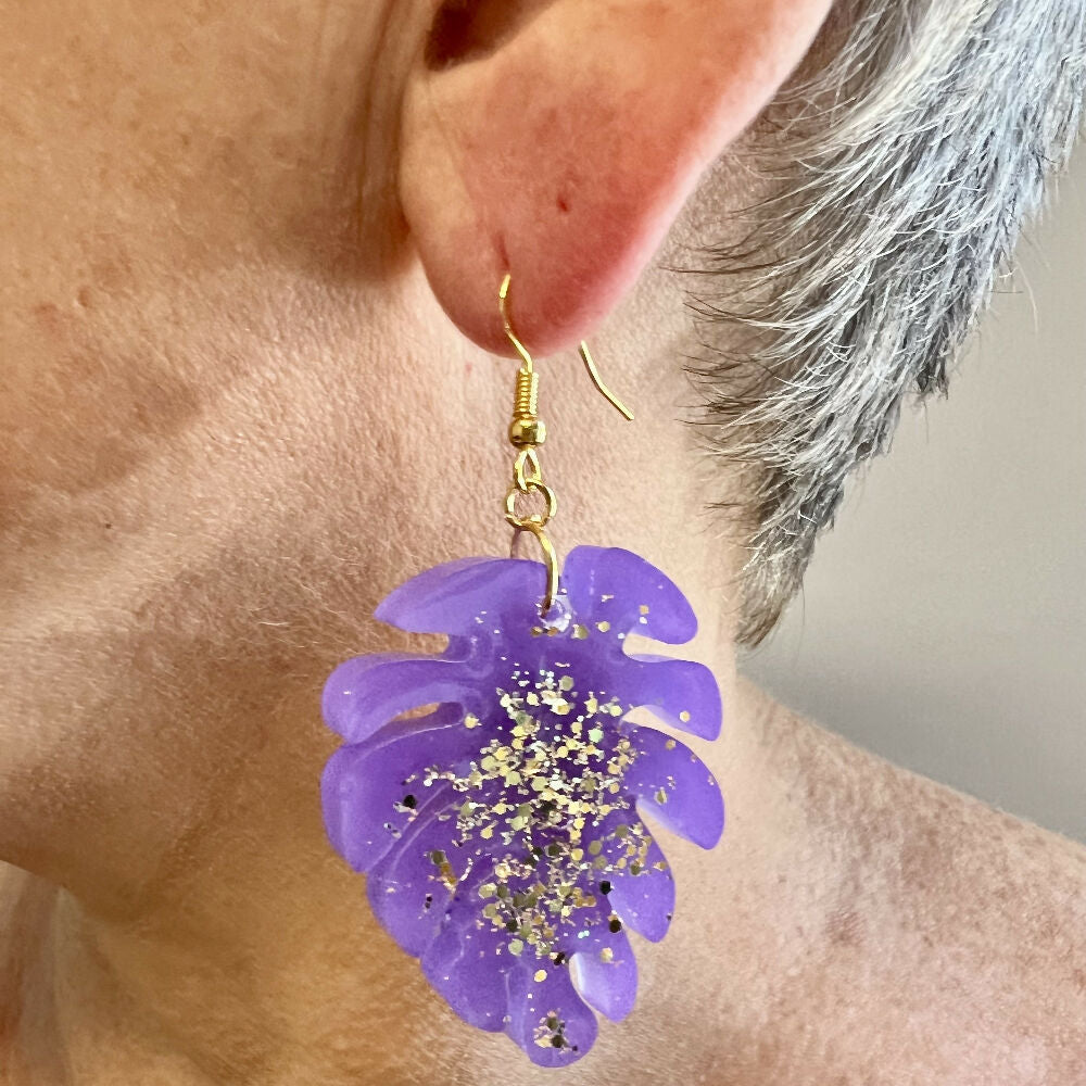 Purple Gold Foliage Earrings