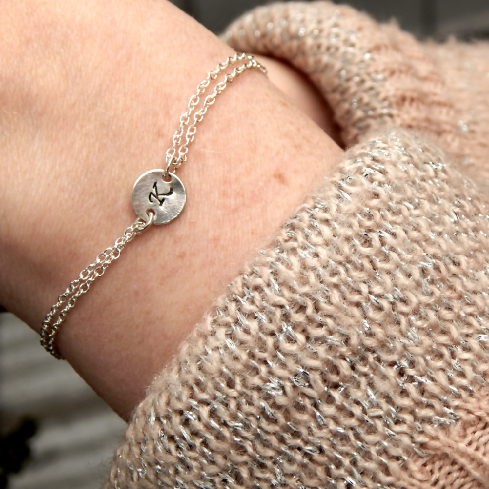 Personalized Initial Disc Bracelet Sterling Silver