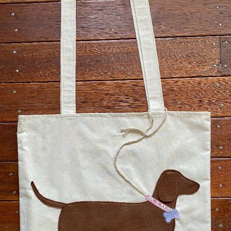 Coco Dachshund Calico Tote Bag - Appliqued