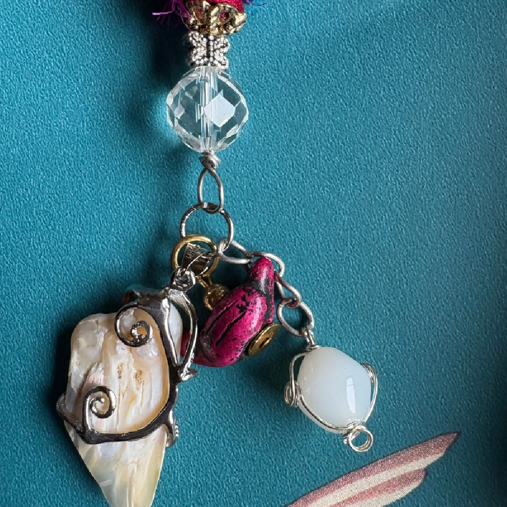 Boho beads with sari silk, handspun wool and charms by Leumesin Handmade
