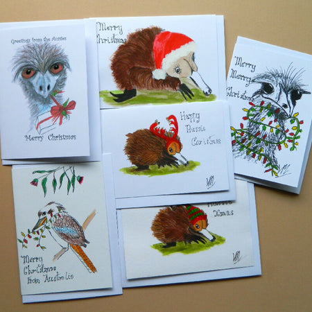 Hand painted novelty Australian Animal Christmas Cards set of 6