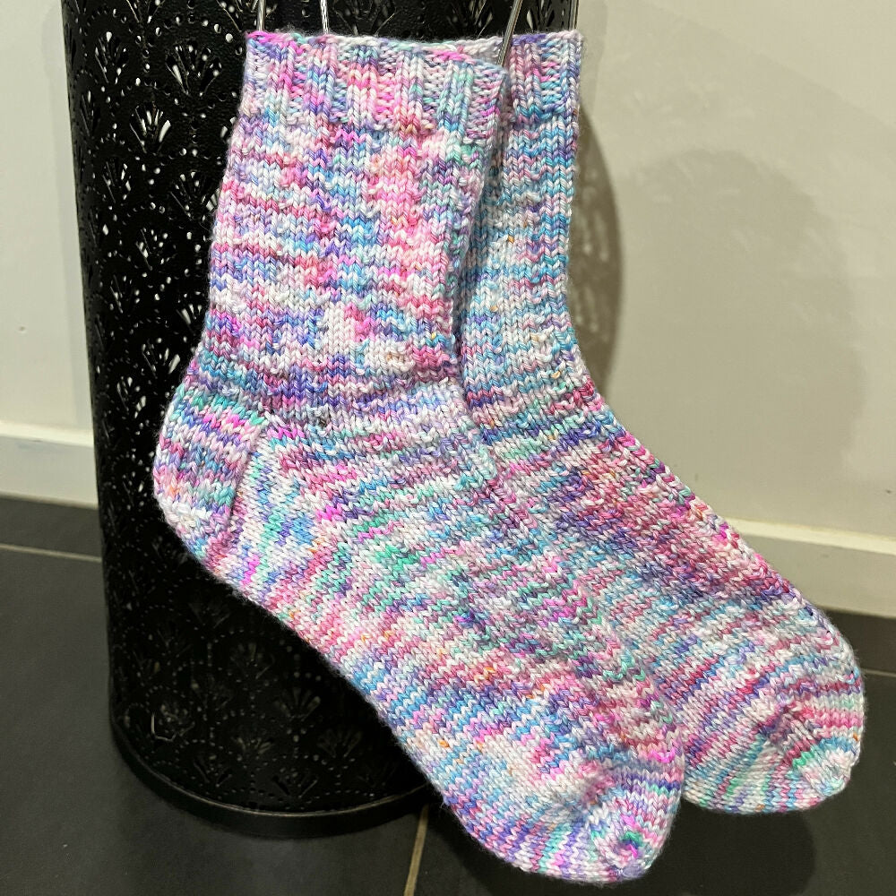 Hand knit socks using Australian indie hand dyed yarn