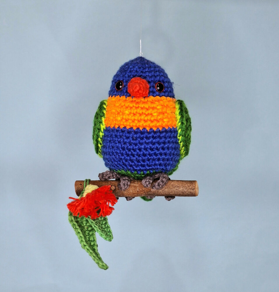 crocheted rainbow lorikeet room decoration or toy