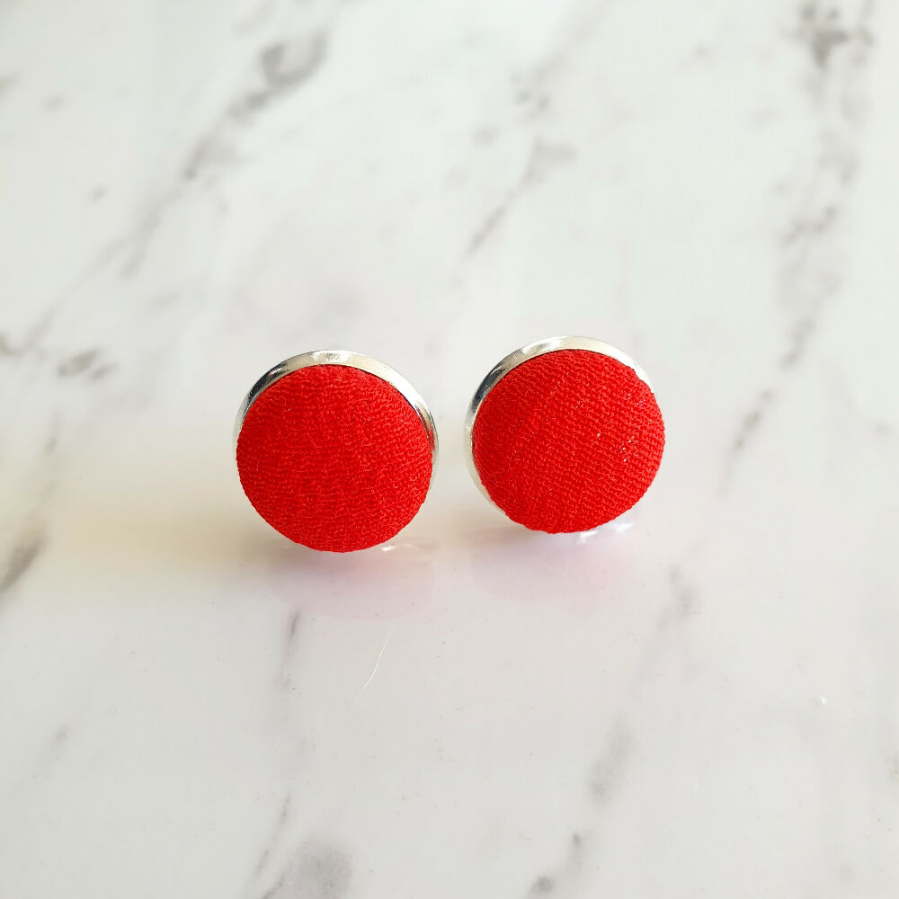 1.4cm Round Red Kimono Fabric Cabochon stud earrings