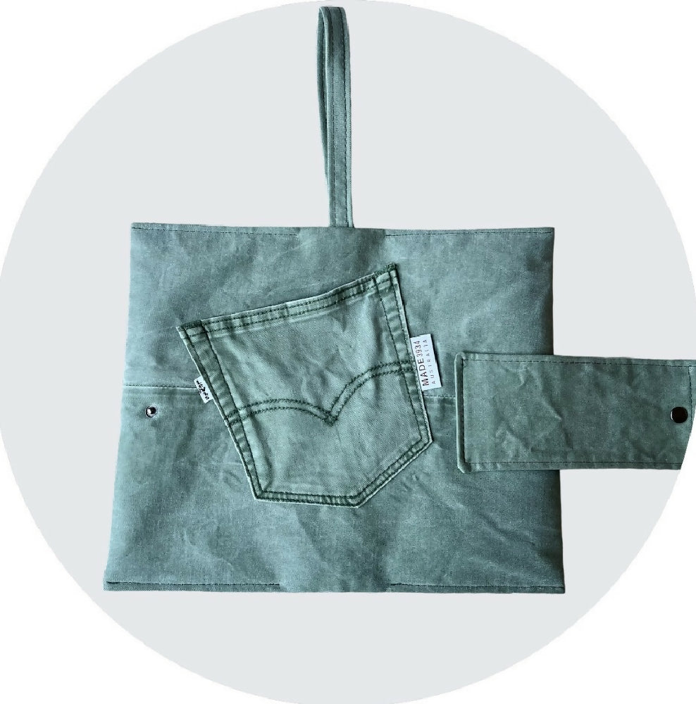 Upcycled Denim Nappy Wallet - Green