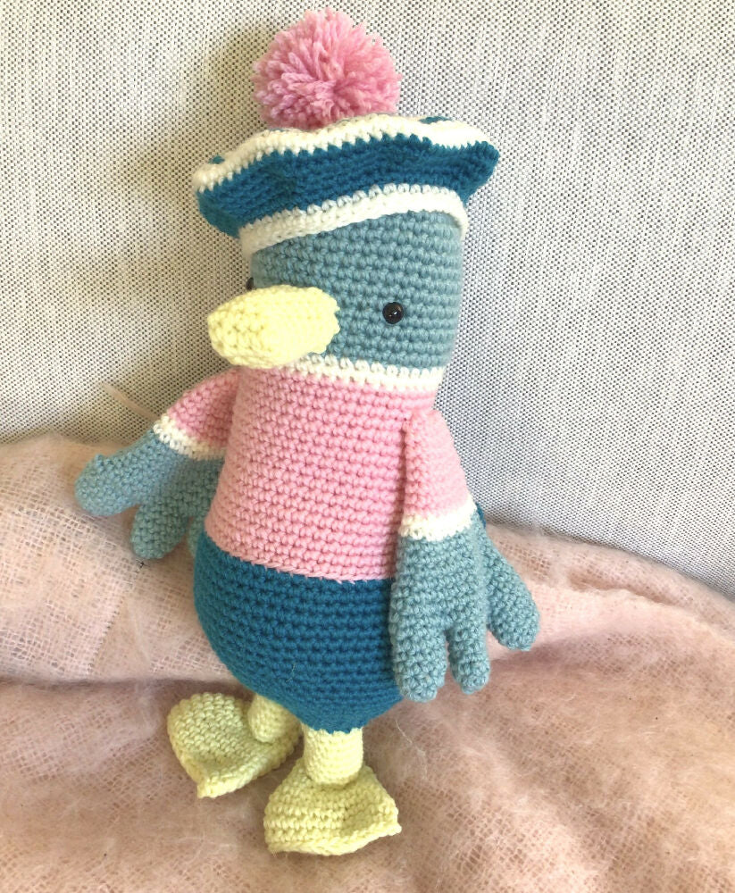 Crocheted toy Austen the Duck