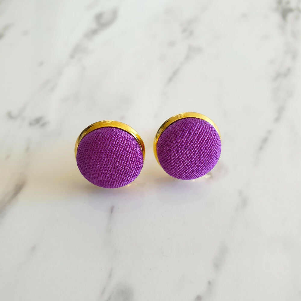 1.4cm Round Purple Kimono Fabric Cabochon stud earrings