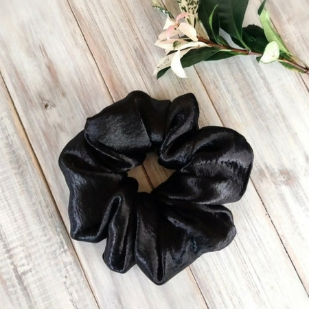 Black luxe satin scrunchies - Slim, Mid-size or Large