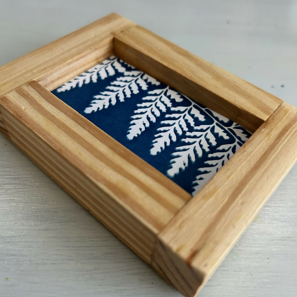 Botanical Art, set of three original cyanotype artworks in handmade frames, ferns