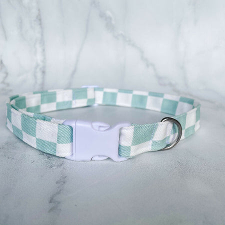 Aqua Check Handmade Dog Collar