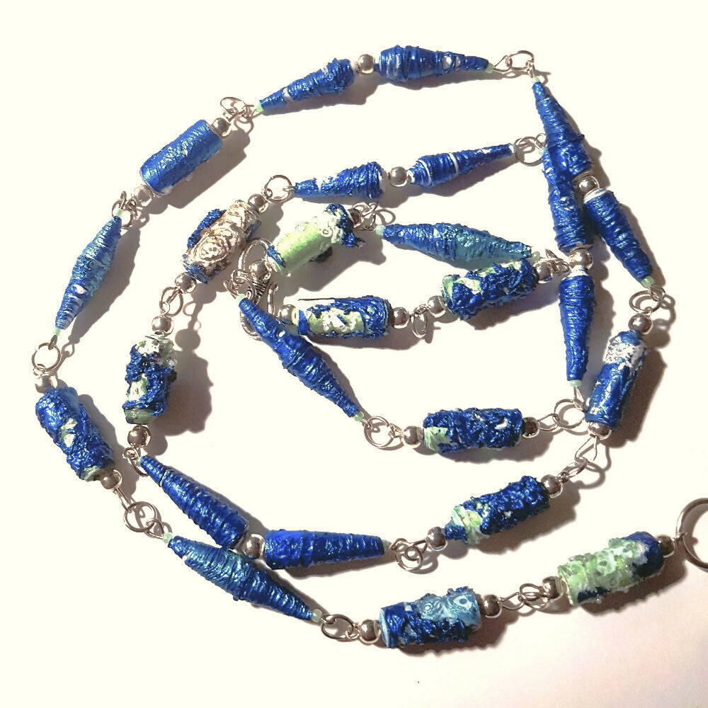 Beaded necklace. Extra long. Tyvek paper beads.