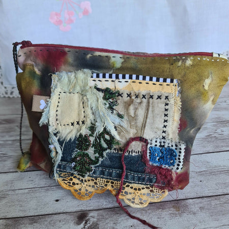 Hand Painted, Upcycled Zippered Pouch