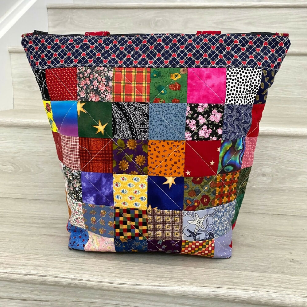 Large Zippered Charm Squares Patchwork Tote