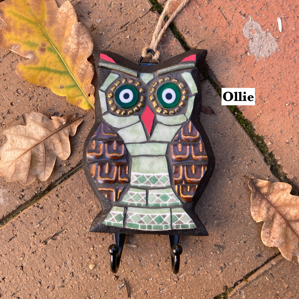 Upcycled Mosaic Owl - Wall Hooks - Free Shipping
