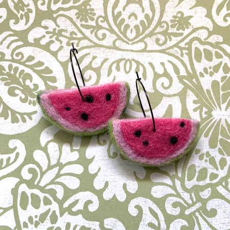 Earrings: Needle Felted Watermelon Slices