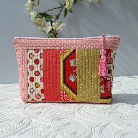 Quilted Zipper Pouch Funky Spring Floral in Pinks