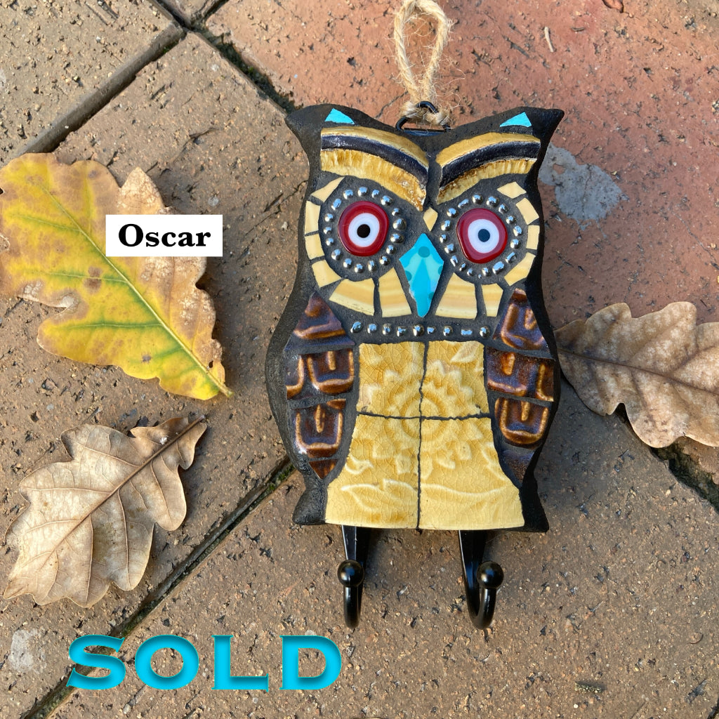 Upcycled Mosaic Owl - Wall Hooks - Free Shipping