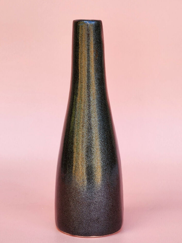 Handmade Ceramic Bud Vase - Black Glitter Glazed