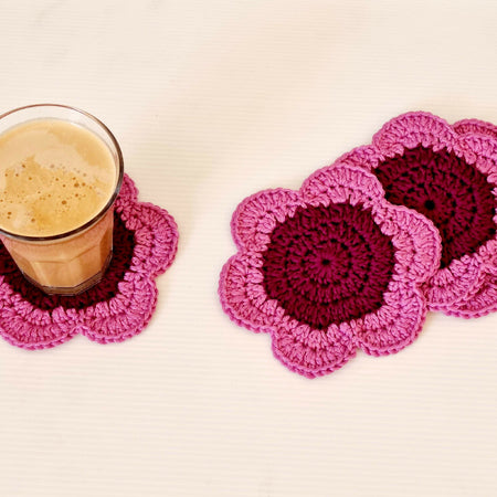 Crochet Coasters | Set of 4 | Pink with Plum