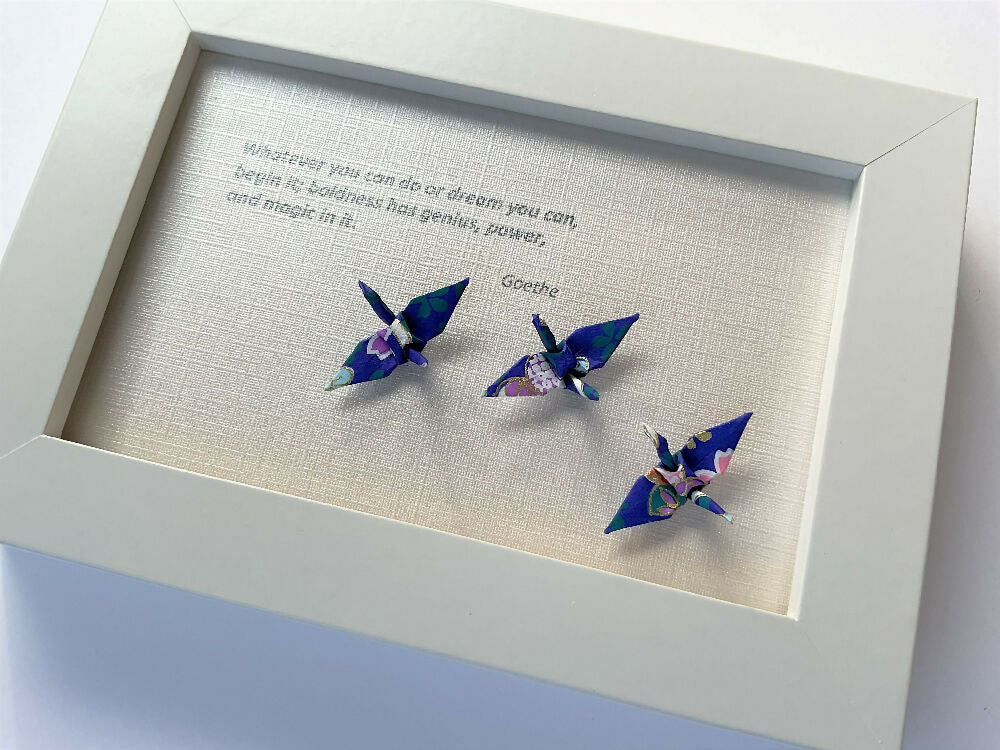 Framed inspiration quote and colourful cranes - I haven't been everywhere but it's on my list