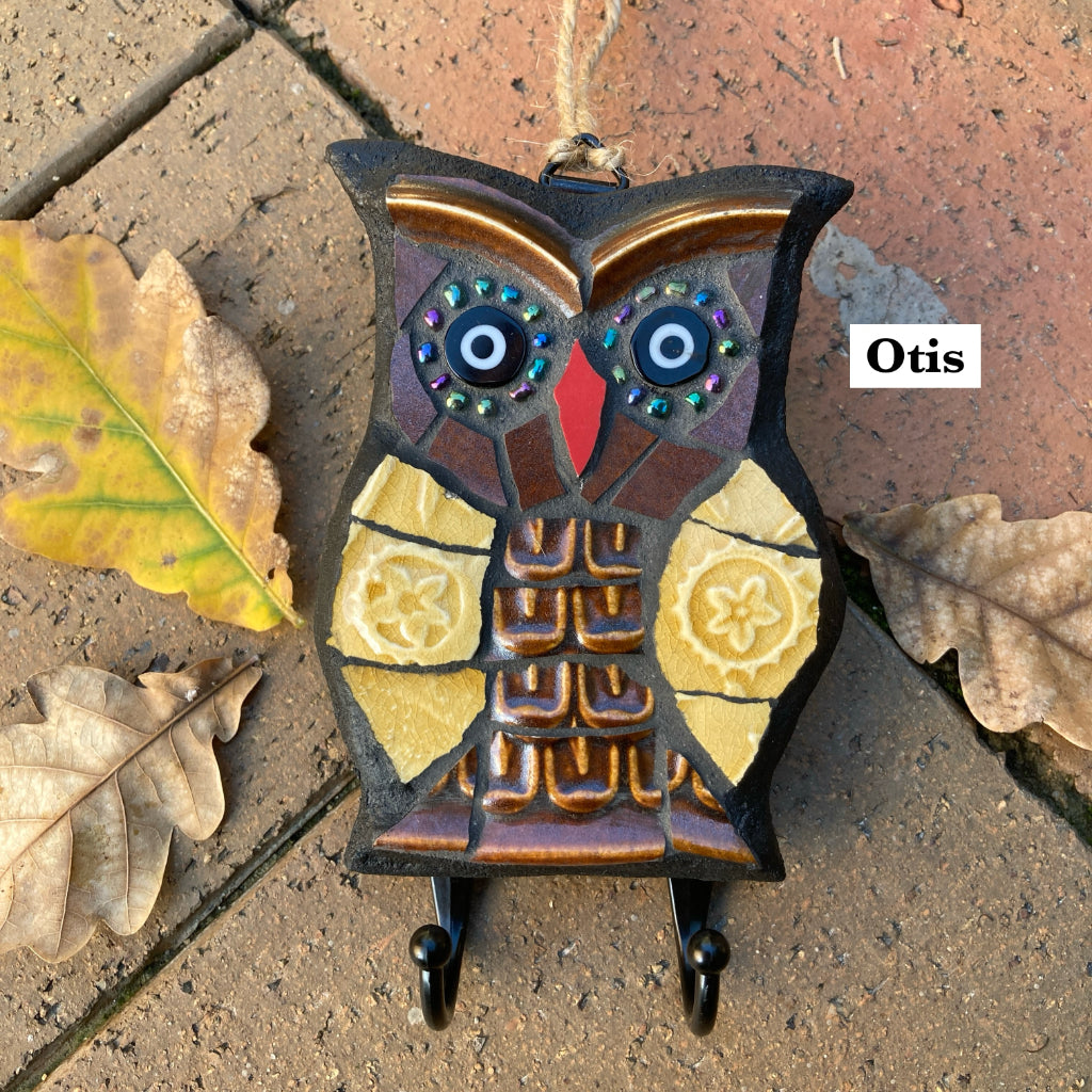Upcycled Mosaic Owl - Wall Hooks - Free Shipping