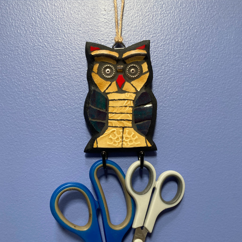 Upcycled Mosaic Owl - Wall Hooks - Free Shipping