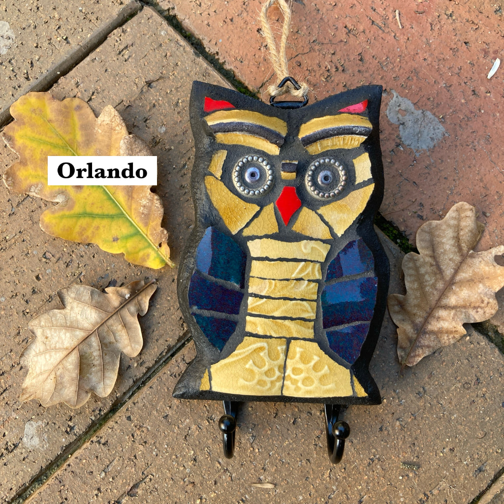 Upcycled Mosaic Owl - Wall Hooks - Free Shipping