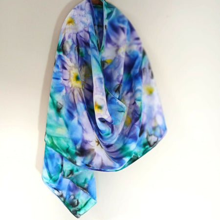 Blue and purple silk georgette dyed scarf