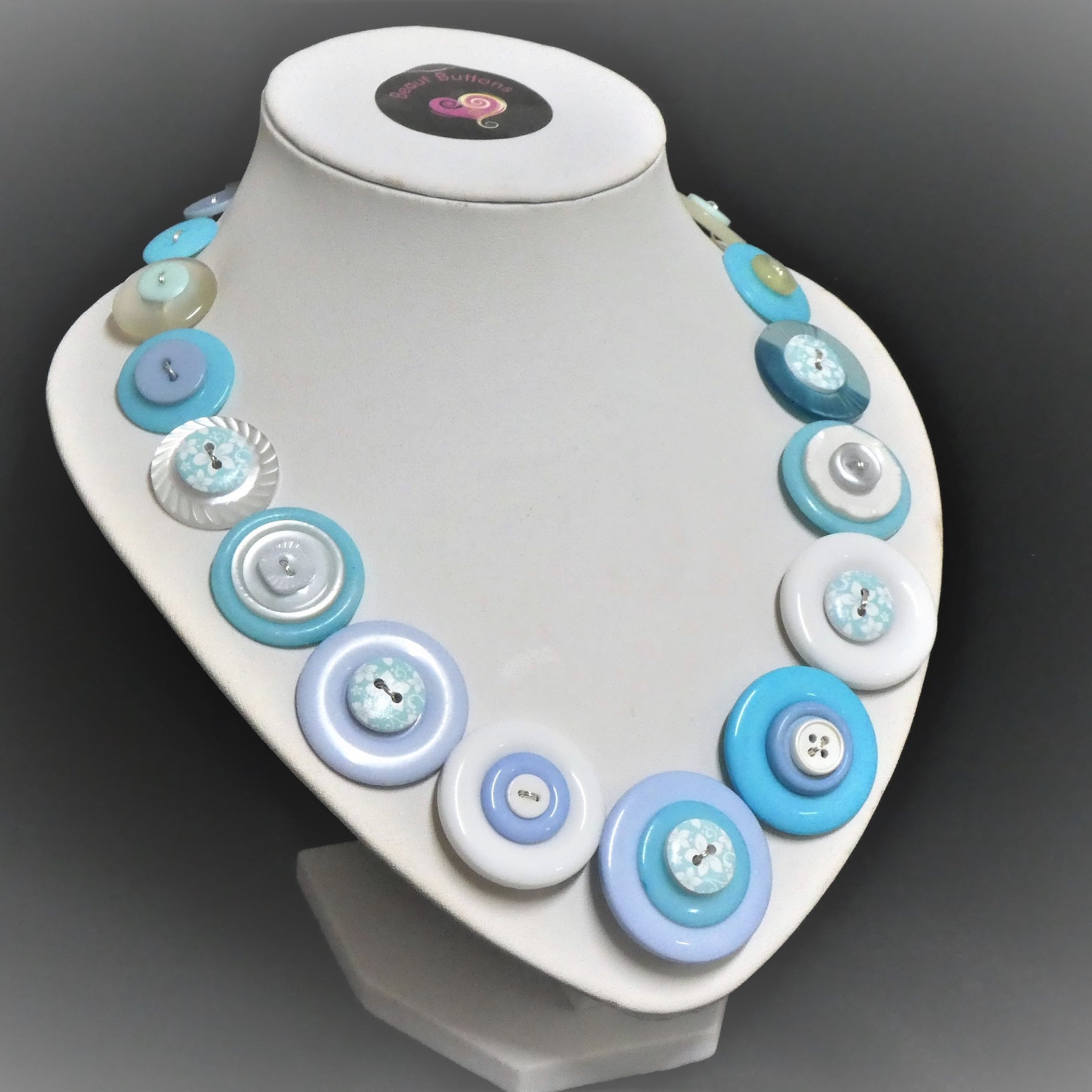 Blue button necklace and earrings - Blue Daisy