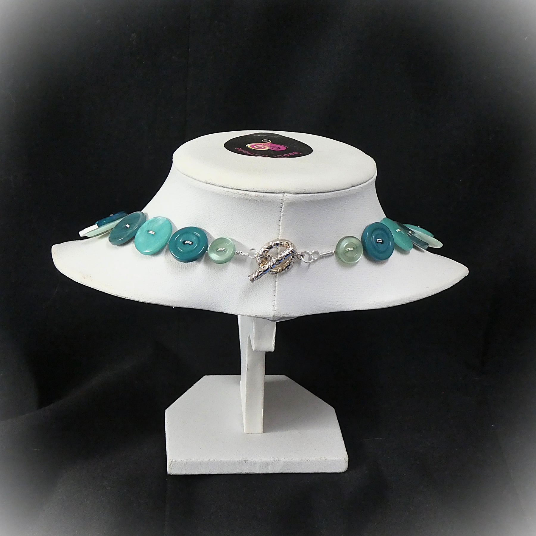 Button necklace and earrings - Blue Lagoon