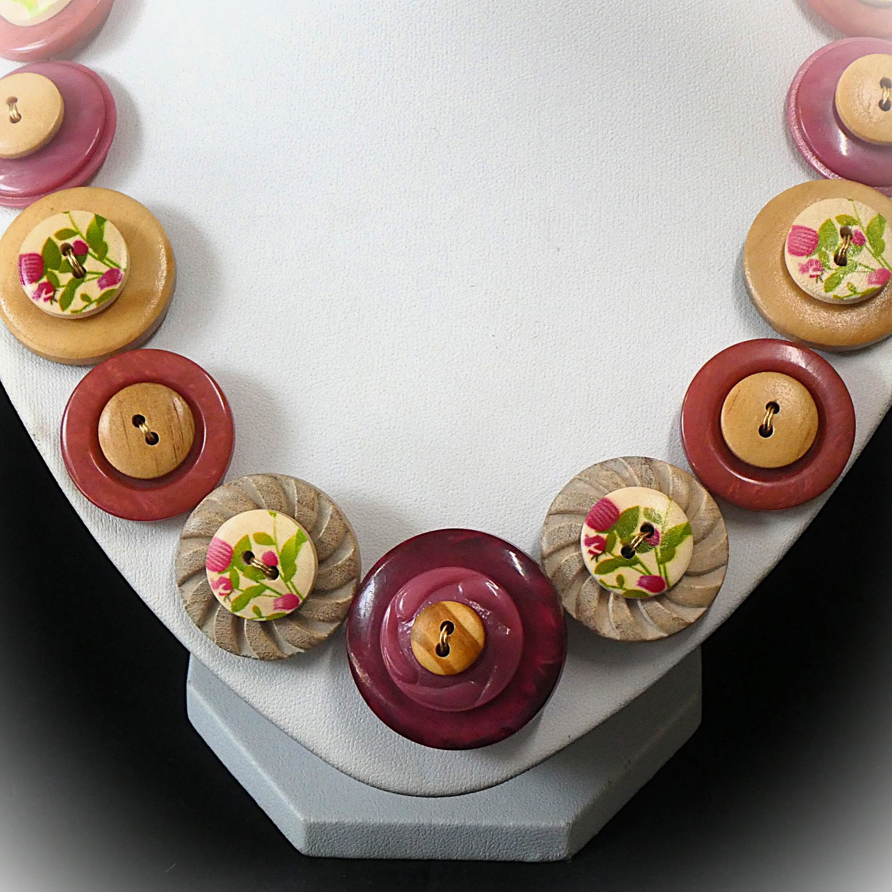 Button necklace and earrings - Wooden it be Lovely