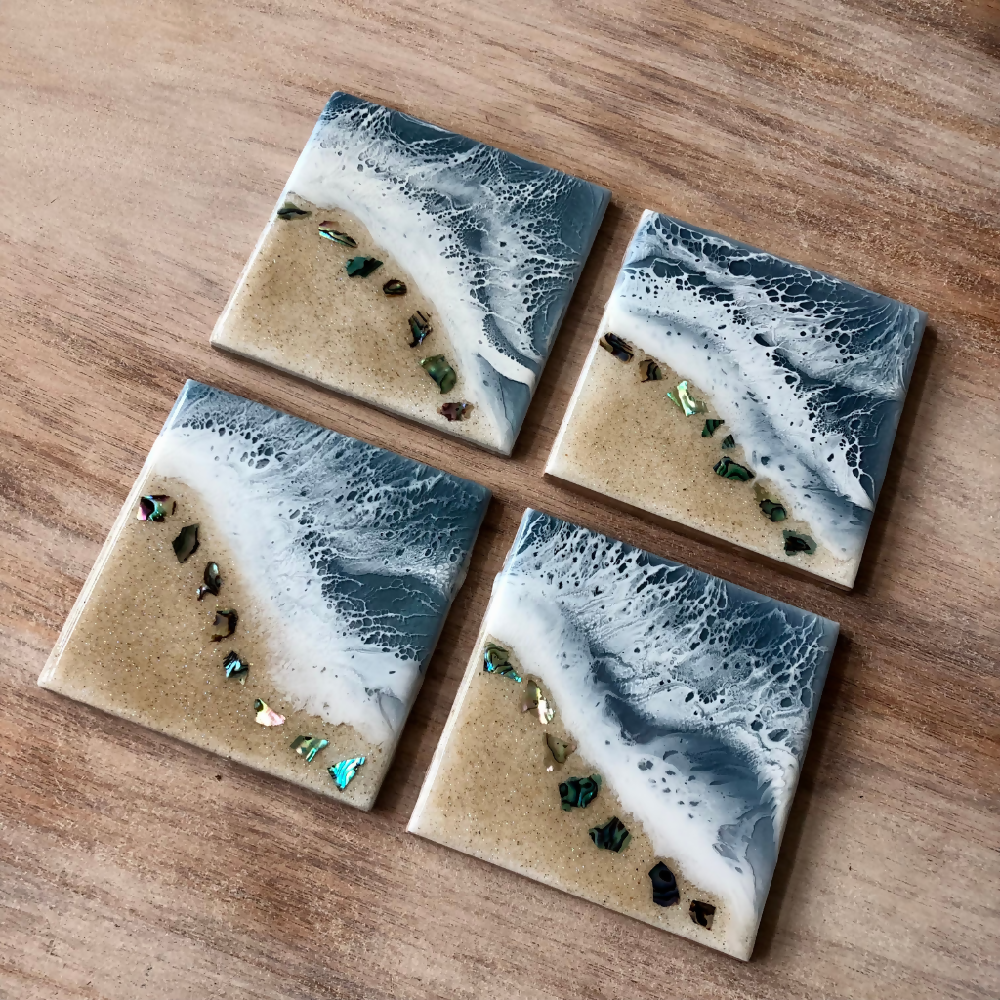 Ocean Theme Resin Coasters With Abalone Shell