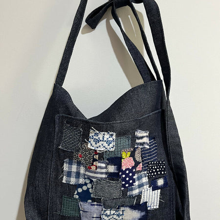 gorgeous denim scrappy patch MIMMY bag - free postage -violetclothing