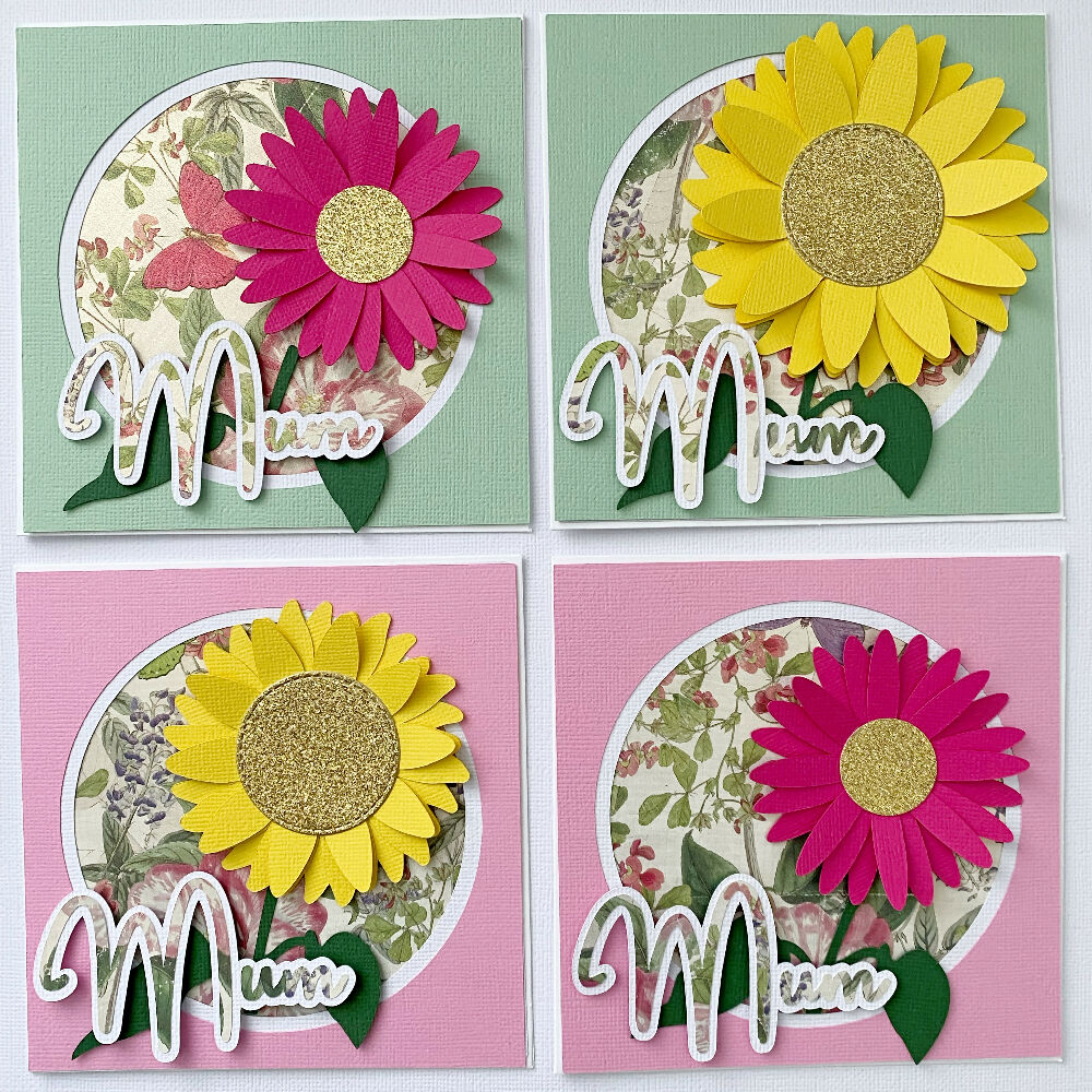 Floral birthday card, Mum, Mother's day card. Sunflower, daisy.