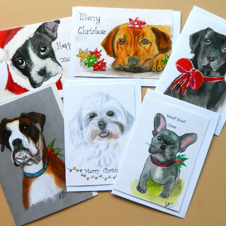 Hand painted Dog Christmas Cards set of 6