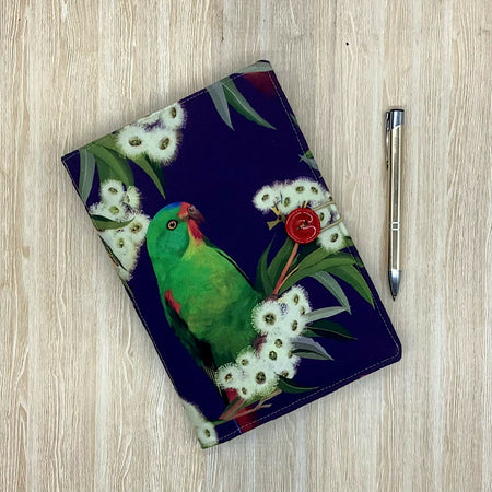 Australian Parrots Birds refillable A5 fabric notebook cover gift set - Incl. book and pen.