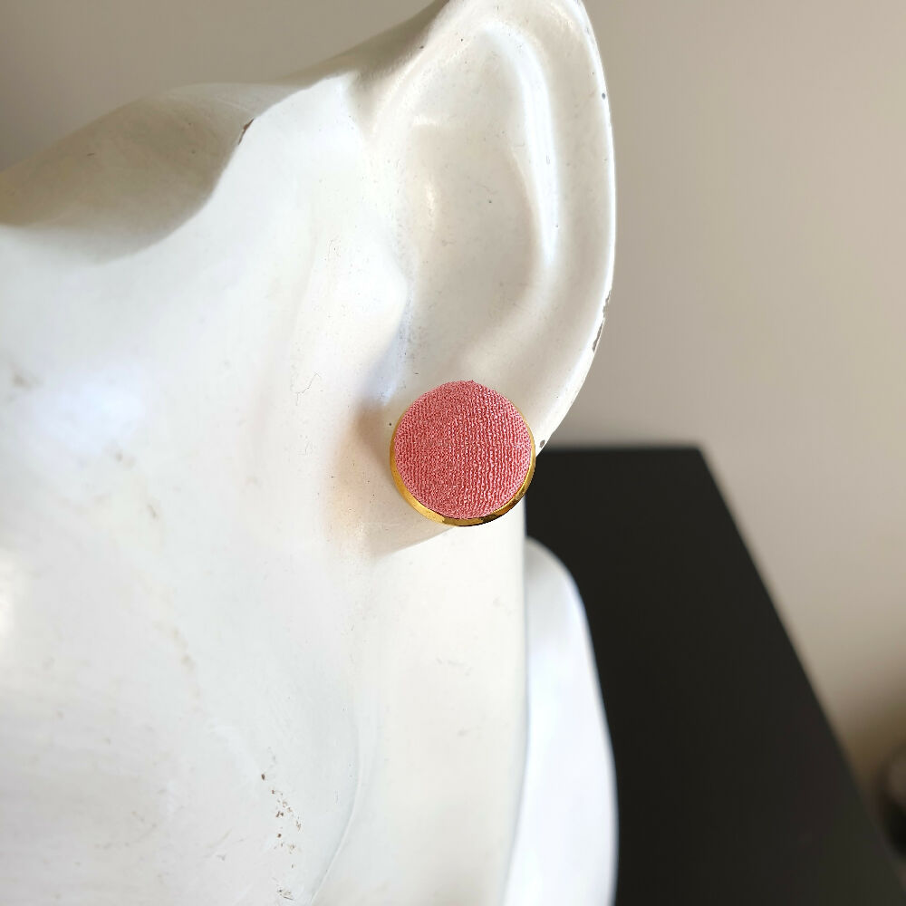 1.4cm Round Pink Kimono Fabric Cabochon stud earrings