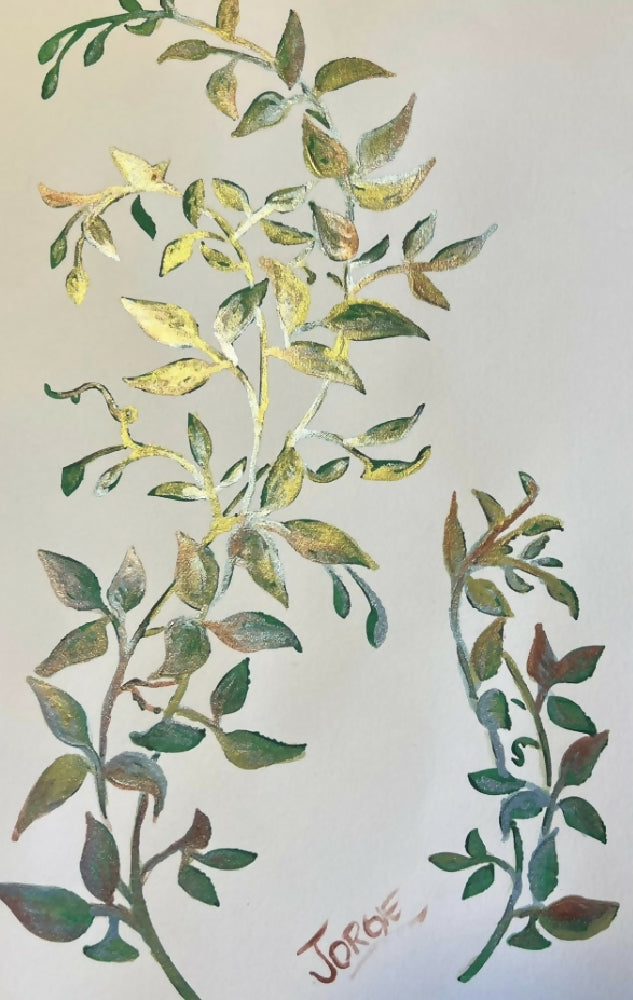 Beautiful metallic shimmering watercolor sets this stunning botanical to life