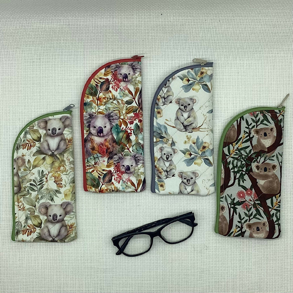 Australian Koalas curved top zip pouch for glasses, phones, handbag organiser, etc.