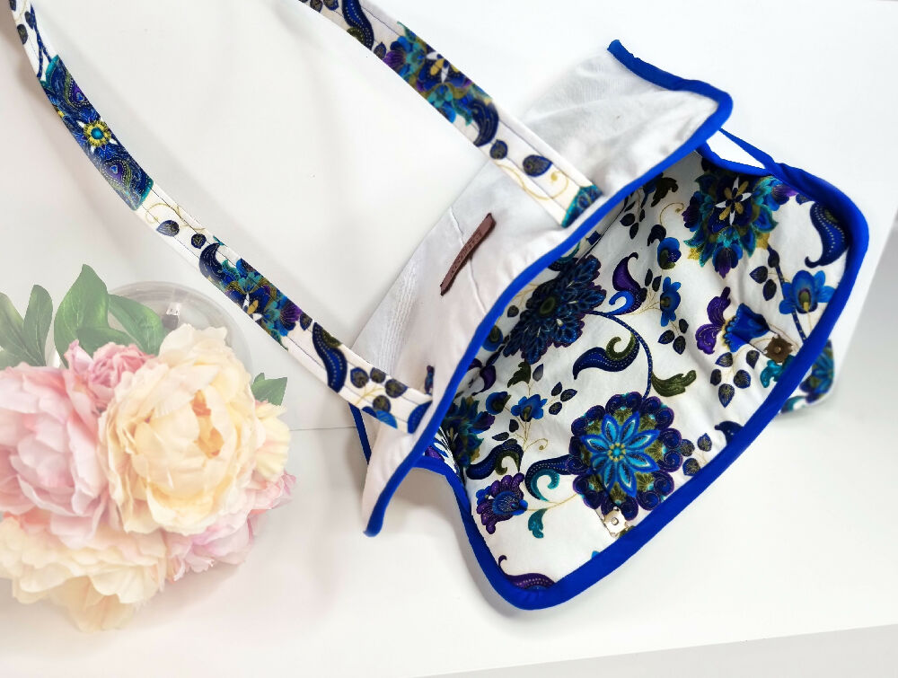 Denim Laptop Tote Handbag, Magnet Closures, Peacock Lining - FREE SHIPPING!