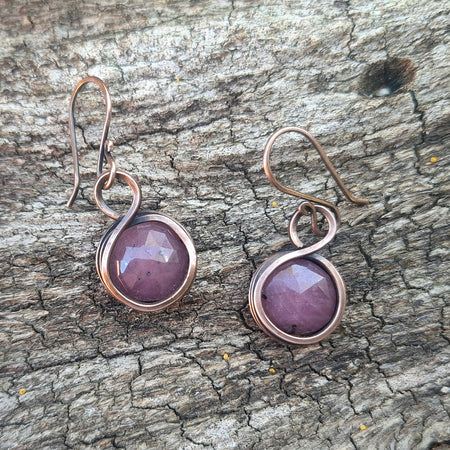 Pink Sapphire Earrings in Copper