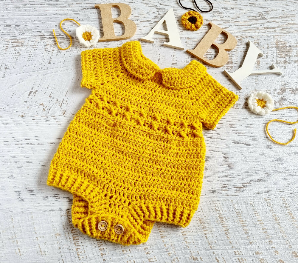 Baby Romper | Newborn | Mustard | Handmade | Crocheted