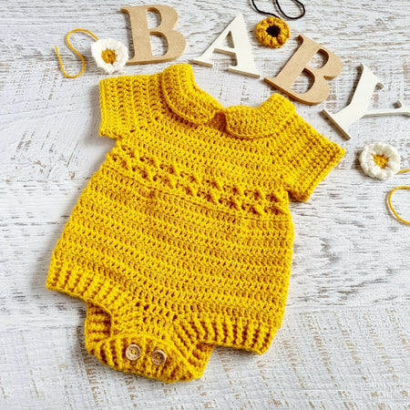 Baby Romper | Newborn | Mustard | Handmade | Crocheted