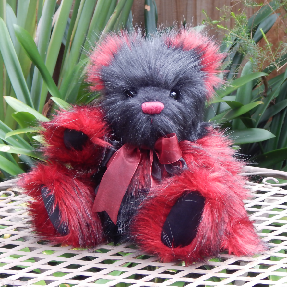 One of a Kind Teddy Bear,Red and Black Bear