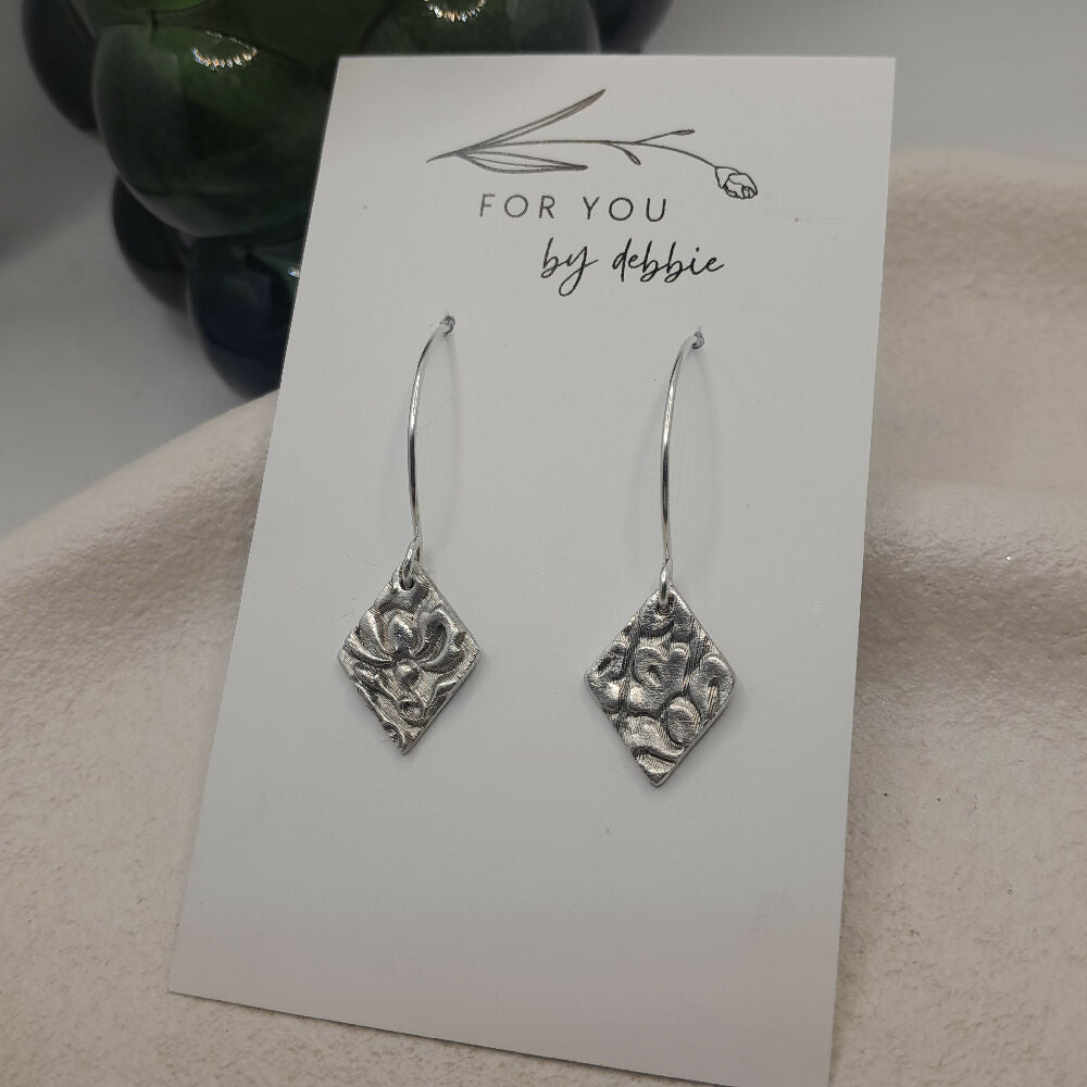 Fine silver earrings diamond boho -handmade ear wire