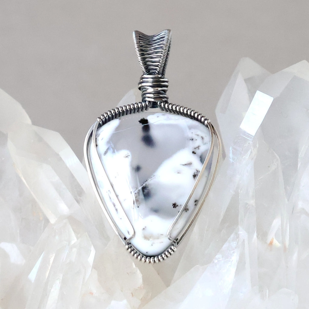 Sterling Silver Dendritic Chalcedony Pendant ~ Talisman of Present-Moment Joy