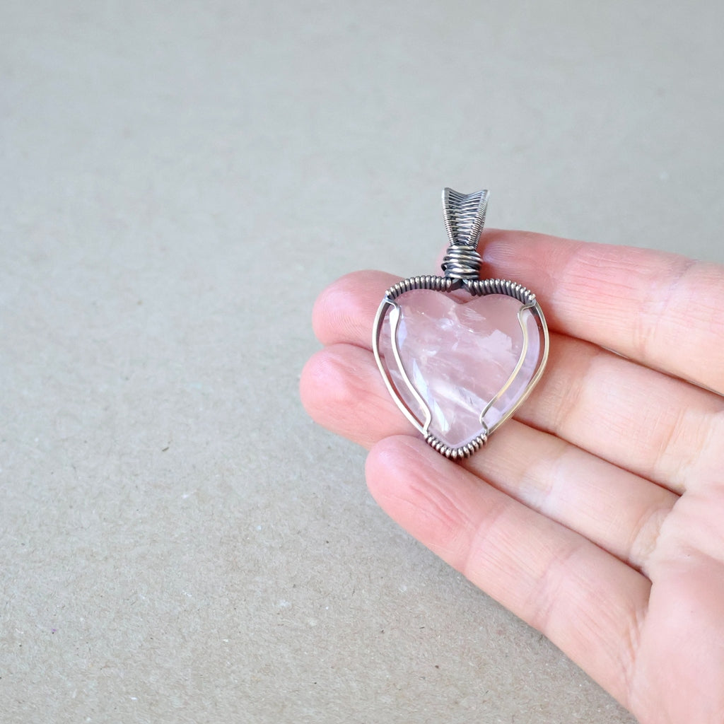 Handcrafted Rose Quartz Heart Pendant - Talisman of Self Love