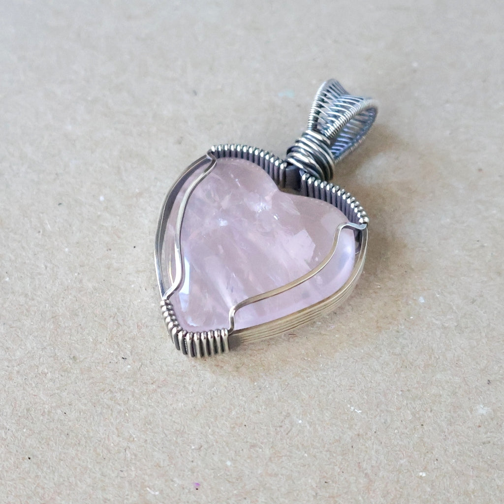 Handcrafted Rose Quartz Heart Pendant - Talisman of Self Love