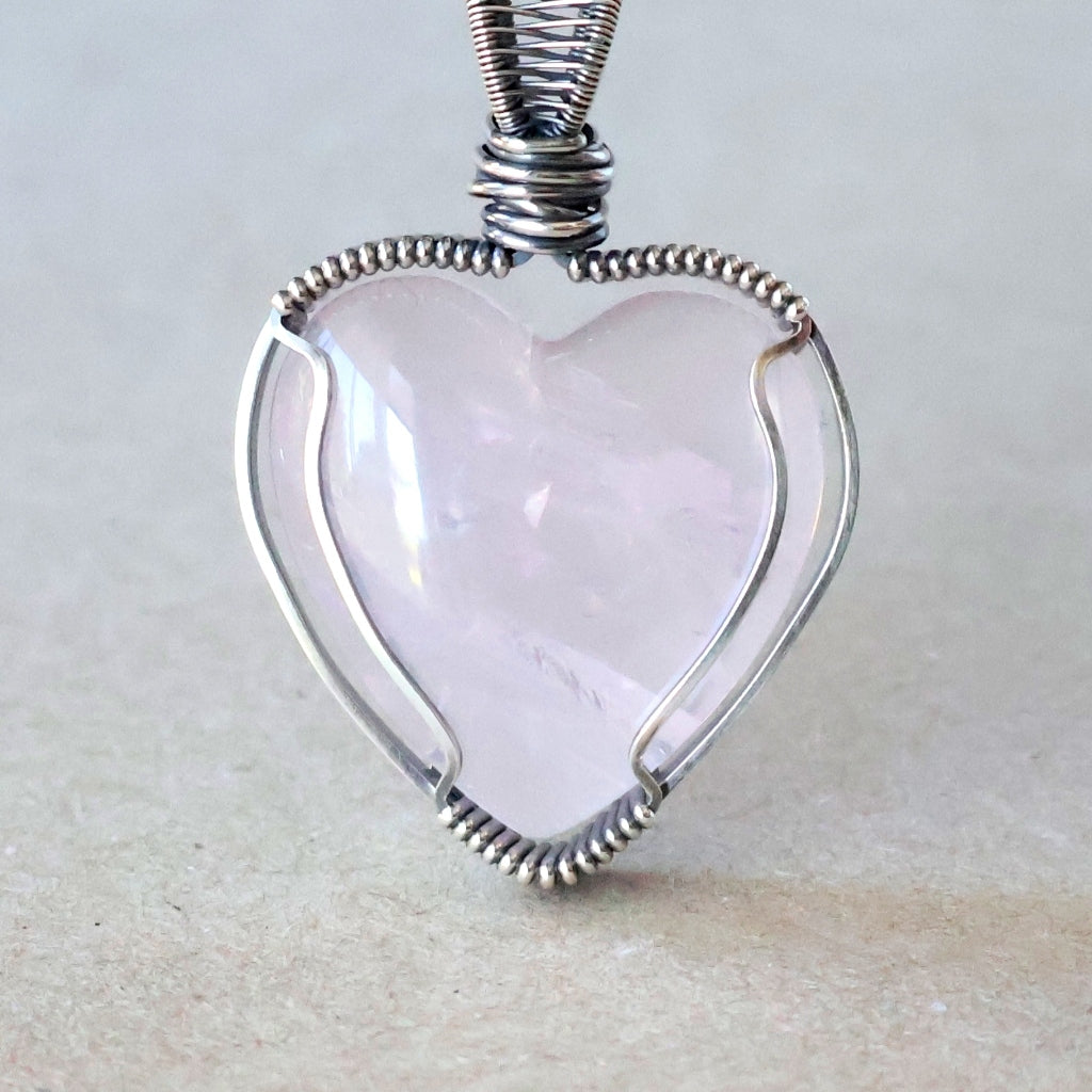 Handcrafted Rose Quartz Heart Pendant - Talisman of Self Love