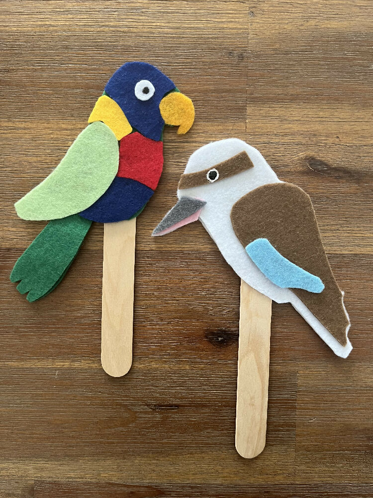 Rainbow Lorikeet and Kookaburra - Stick Puppets